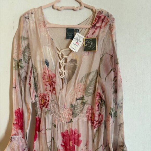 Moda Seta Italy by Neiman Marcus Sheer Pink Lined Floral Print Dress, Sz M, NWT - Picture 6 of 8